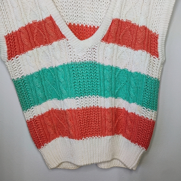 Vintage L Simbury Striped Cable Knit Sweater Vest Grandmacore Size Medium - Picture 2 of 13